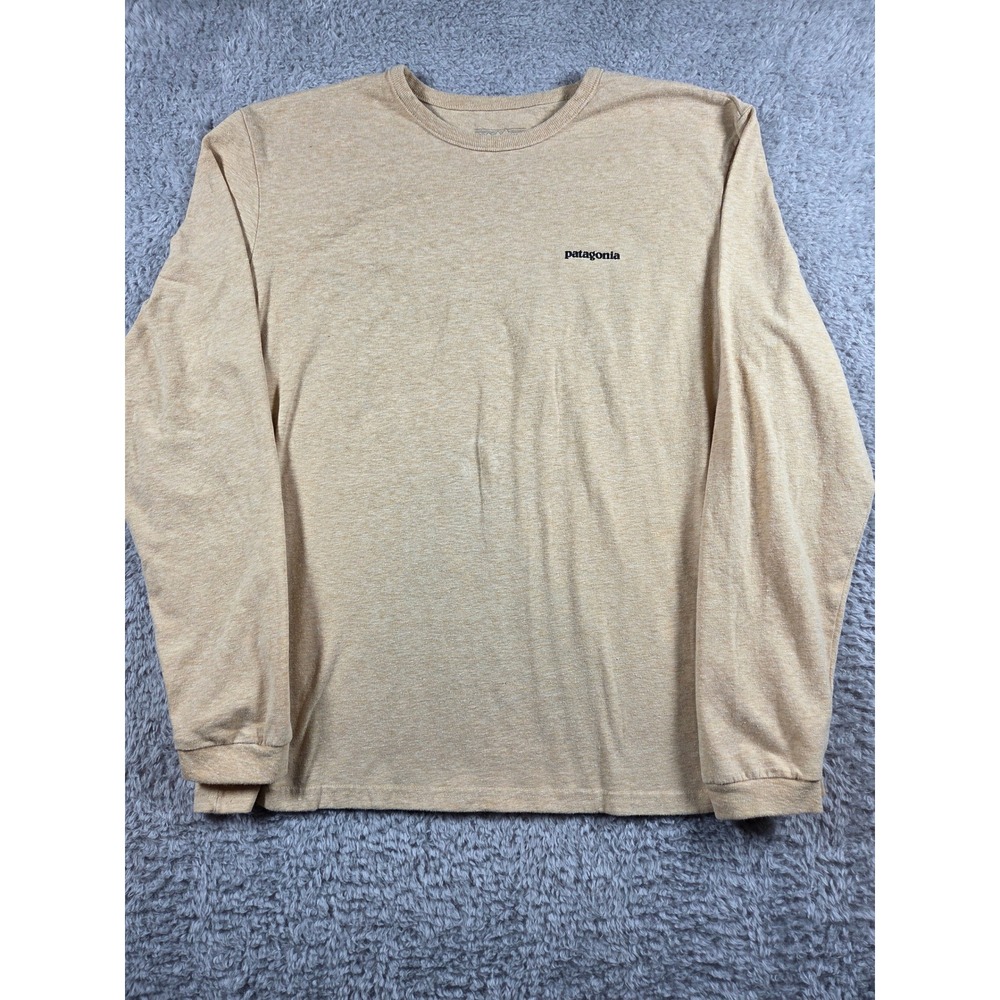 Patagonia Responsibili-Tee Large Tan Mens Long Sleeve P-6 Logo Graphic T-Shirt